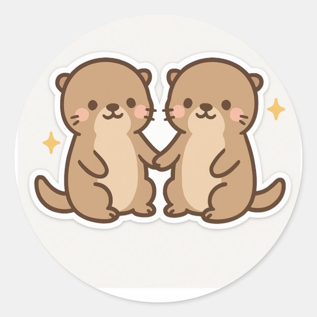 Kawaii Otters Holding Hands Sticker (Front)