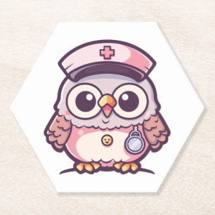 Kawaii Owl as a Nurse Paper Coaster