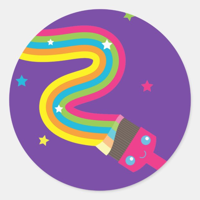 Kawaii Paint Brush Classic Round Sticker (Front)