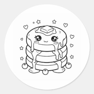 Kawaii pancake stack colouring classic round sticker