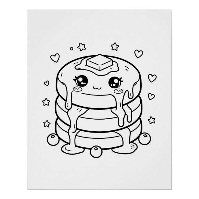 Kawaii pancake stack colouring poster (Front)