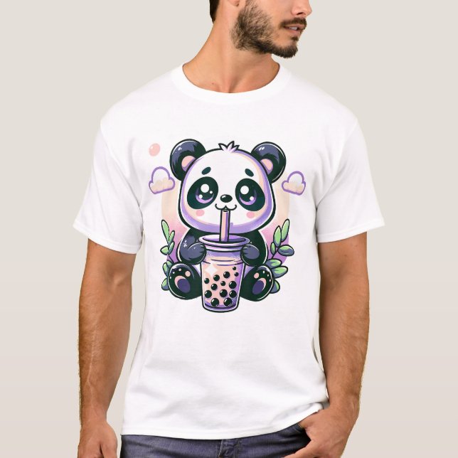 Kawaii Panda Anime Boba Drink Bubble T-Shirt (Front)