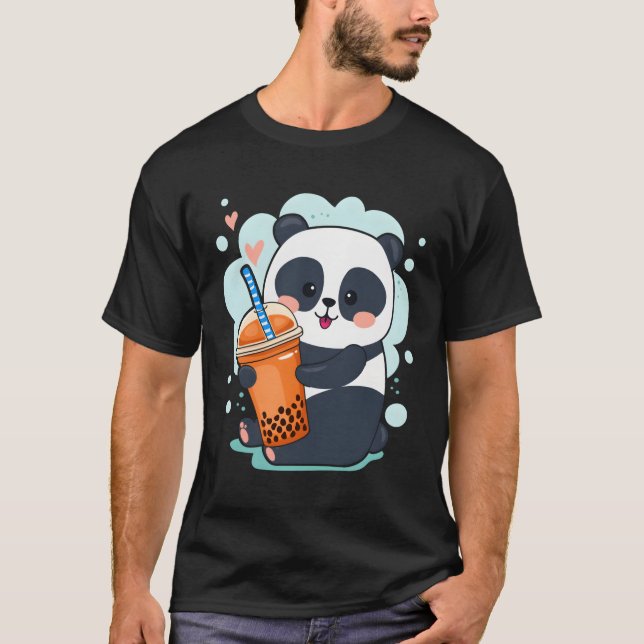 Kawaii Panda Anime Boba Drink Bubble Tea Tapioca T-Shirt (Front)