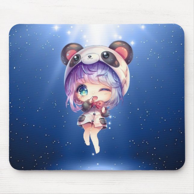 Kawaii Panda Anime Girl Mouse Pad (Front)