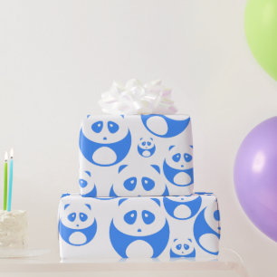Kawaii Panda Baby Blue and White Pattern Wrapping Paper
