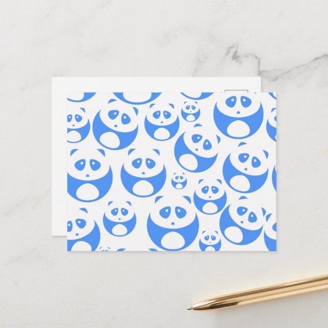 Kawaii Panda Baby Blue and WhitePattern Postcard (Front/Back In Situ)