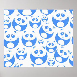 Kawaii Panda Baby Blue and WhitePattern Poster