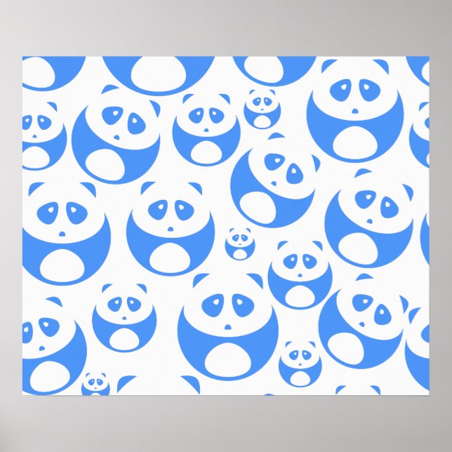 Kawaii Panda Baby Blue and WhitePattern Poster (Front)