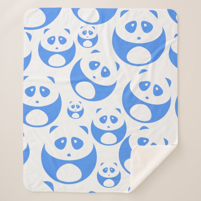 Kawaii Panda Baby Blue and WhitePattern Sherpa Blanket (Front)