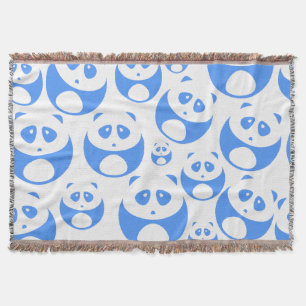 Kawaii Panda Baby Blue and WhitePattern Throw Blanket