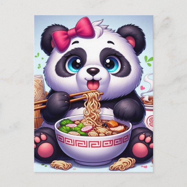 Kawaii Panda Bear Eating Ramen Postcard (Front)