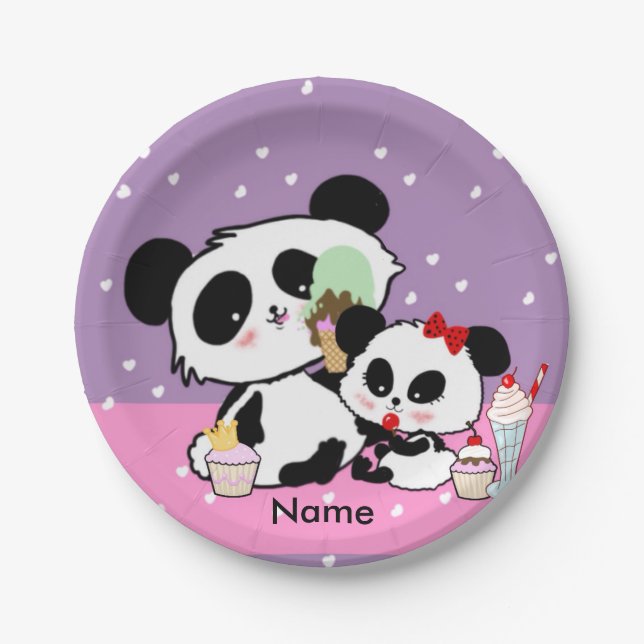 Kawaii Panda Bear Funny Cute Named Gifts Paper Plate (Front)