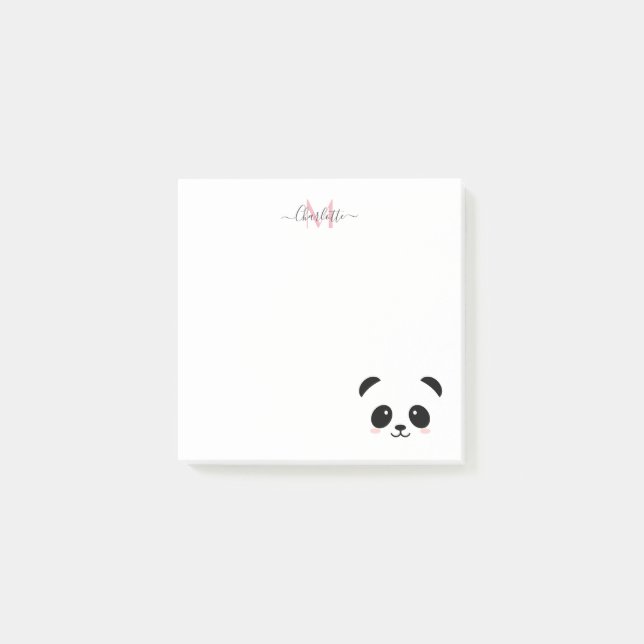 Kawaii panda bear personalised monogram post-it notes (Front)
