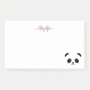 Kawaii panda bear personalized monogram post-it no notes