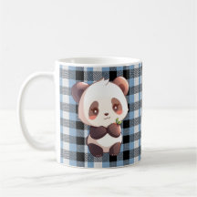 Kawaii Panda Blue Buffalo Plaid Coffee Mug Gift 