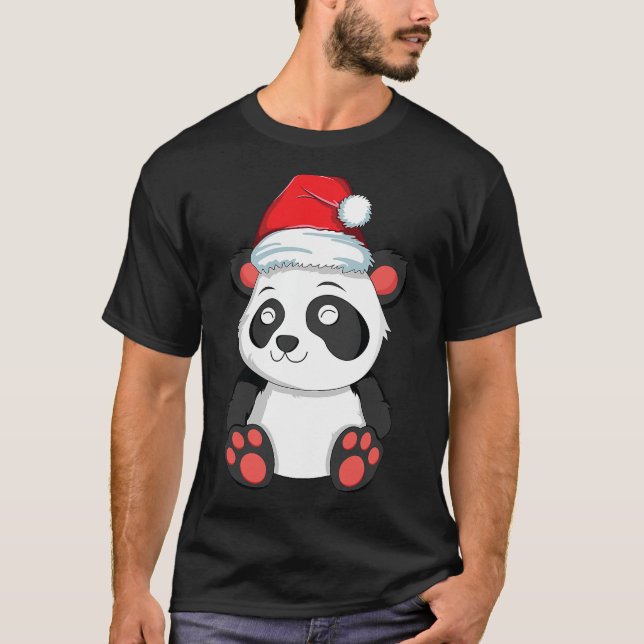Kawaii Panda Christmas Santa Hat Xmas Bear Girls W T-Shirt (Front)