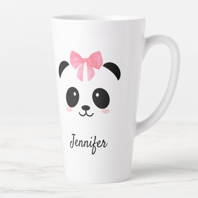 Kawaii panda cute pink ribbon personalised  latte mug (Right)