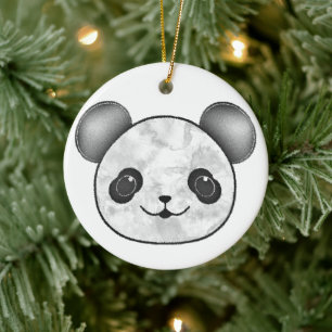 Kawaii Panda Drawing In Black And White Ceramic Ornament