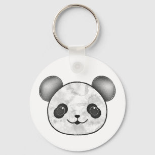 Kawaii Panda Drawing In Black And White Key Ring