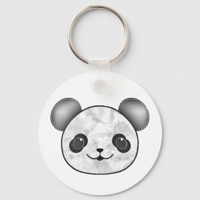 Kawaii Panda Drawing In Black And White Key Ring (Front)