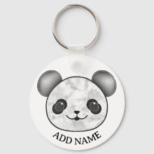 Kawaii Panda Drawing In Black And White Key Ring