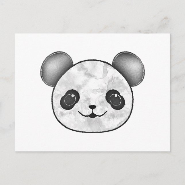 Kawaii Panda Drawing In Black And White Postcard (Front)