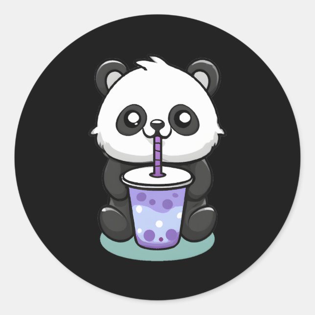 Kawaii Panda Drinking Boba Tea Anime Classic Round Sticker (Front)