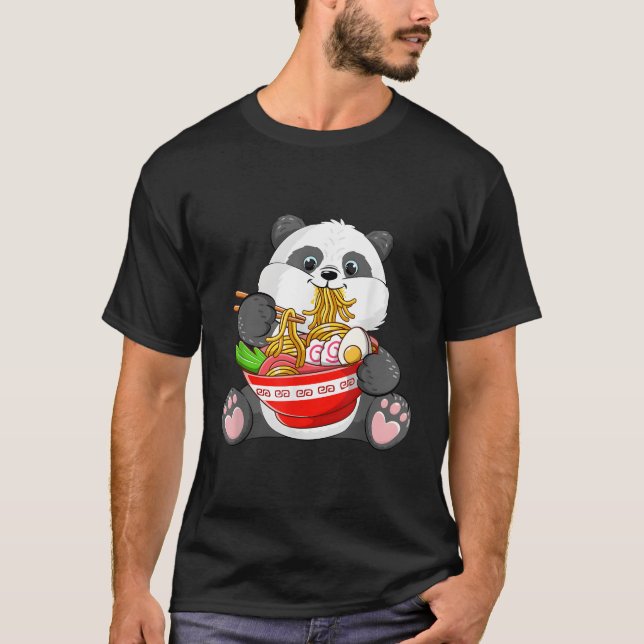 Kawaii Panda Eating Ra Noodles Otaku Anime Japanes T-Shirt (Front)