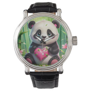 Kawaii Panda Holding Heart in a Bamboo Forest Watch
