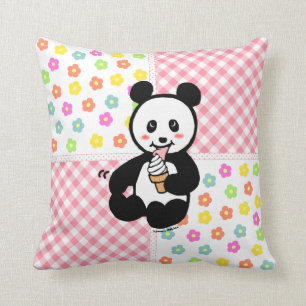 Kawaii Panda Ice Cream Cartoon Patchwork Cushion