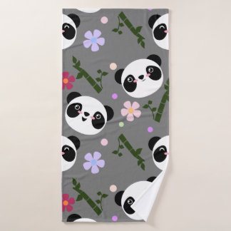 Kawaii Panda on Grey Bath Towel