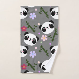 Kawaii Panda on Grey Hand Towel
