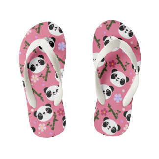 Kawaii Panda on Pink Kid's Thongs