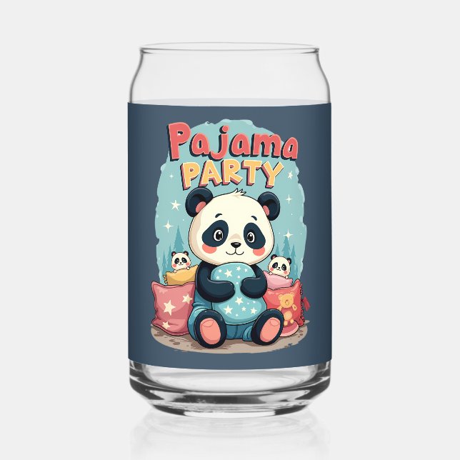 Kawaii Panda Pajama Party Cosy Sleepover Aesthetic Can Glass (Front)