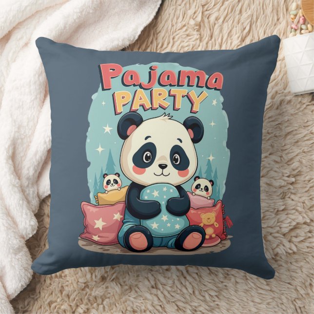 Kawaii Panda Pajama Party Cosy Sleepover Aesthetic Cushion (Blanket)