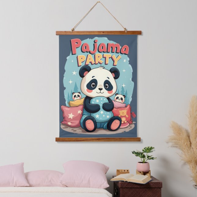 Kawaii Panda Pajama Party Cosy Sleepover Aesthetic Hanging Tapestry (Bedroom)