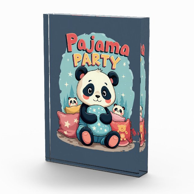 Kawaii Panda Pajama Party Cosy Sleepover Aesthetic Photo Block (Right)