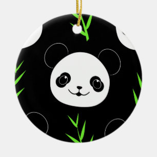 Kawaii Panda Pattern Bamboo In Black White Green Ceramic Ornament