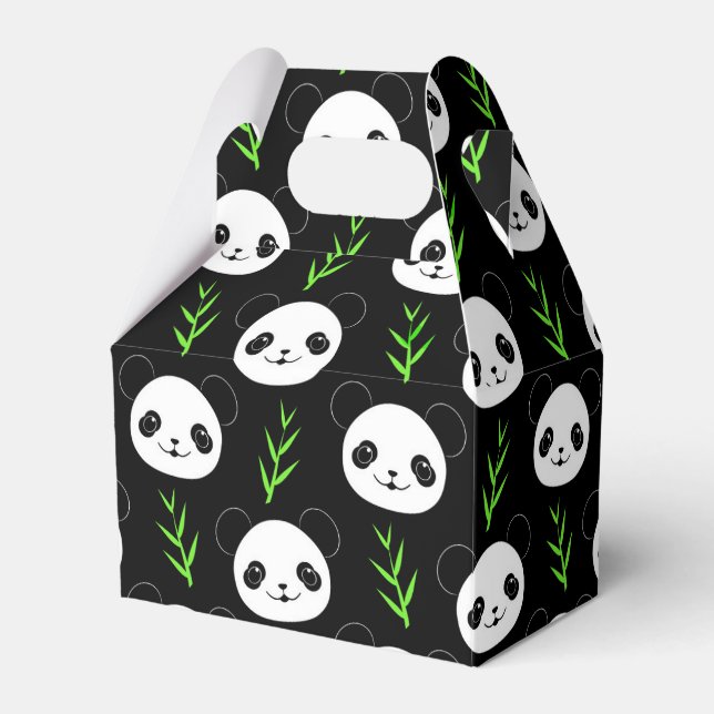 Kawaii Panda Pattern Bamboo In Black White Green Favour Box (Front Side)