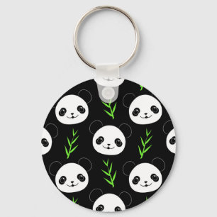 Kawaii Panda Pattern Bamboo In Black White Green Key Ring
