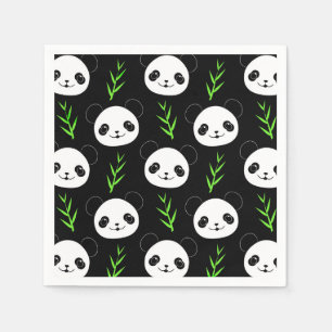 Kawaii Panda Pattern Bamboo In Black White Green Napkin