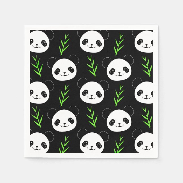 Kawaii Panda Pattern Bamboo In Black White Green Napkin (Front)