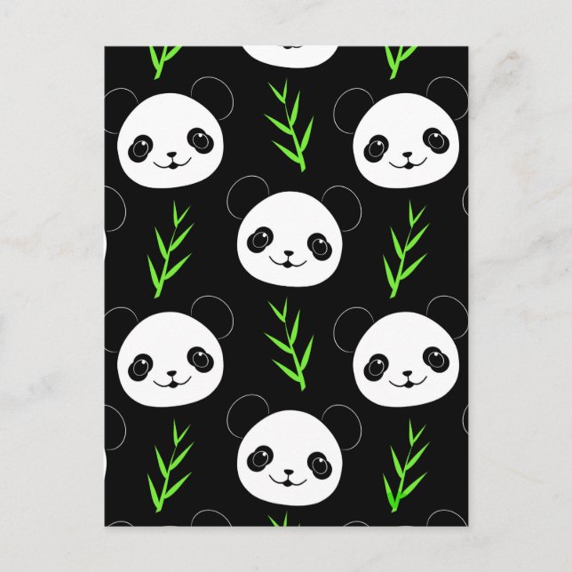 Kawaii Panda Pattern Bamboo In Black White Green Postcard (Front)