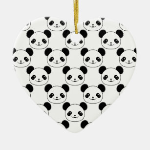 Kawaii Panda Pattern In Black And White Ceramic Ornament