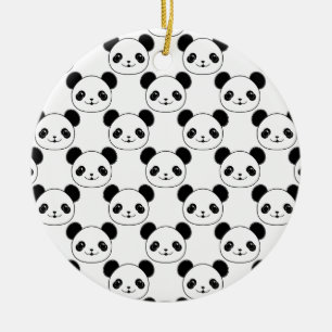 Kawaii Panda Pattern In Black And White Ceramic Ornament