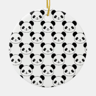 Kawaii Panda Pattern In Black And White Ceramic Ornament