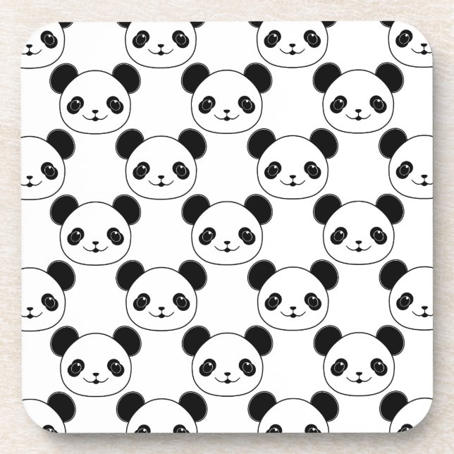Kawaii Panda Pattern In Black And White Coaster (Front)