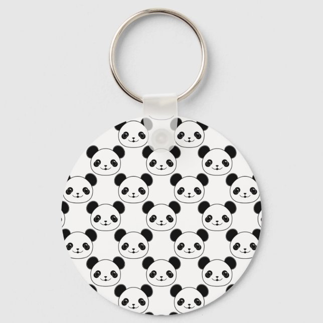 Kawaii Panda Pattern In Black And White Key Ring (Front)