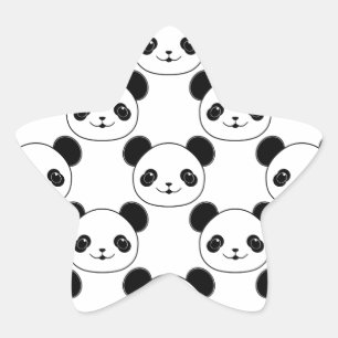 Kawaii Panda Pattern In Black And White Star Sticker