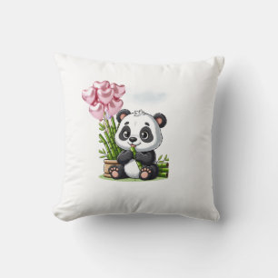 Kawaii Panda Pillow with Bamboo and Heart Balloons